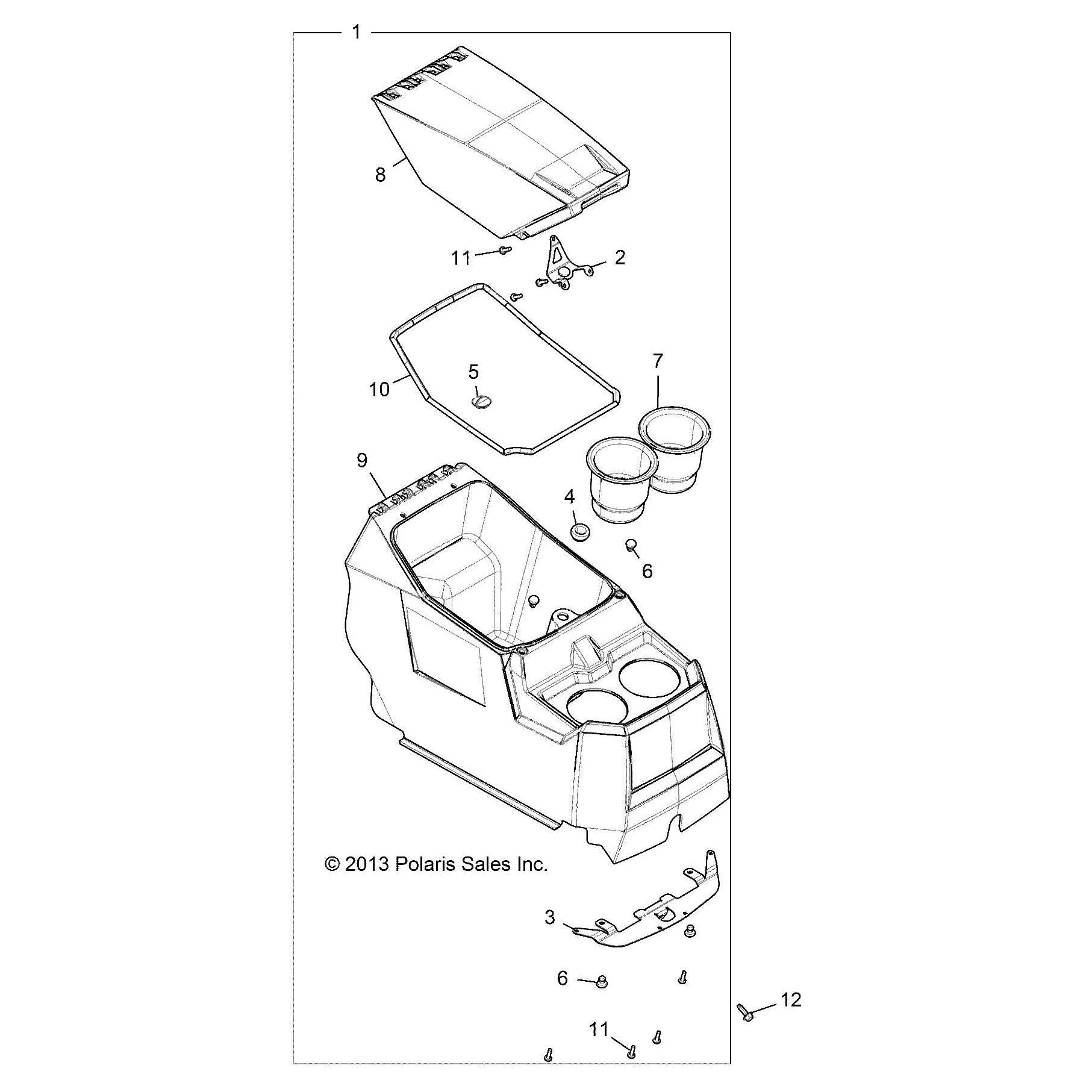 Polaris Ranger Main Console, Center, Black, Genuine OEM Part 5450124-070, Qty 1