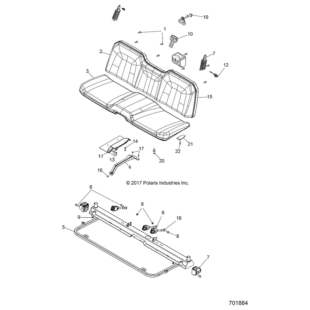 Polaris Ranger Back Seat, Gloss Black, RANGER, Genuine OEM Part 2684885-070, Qty 1