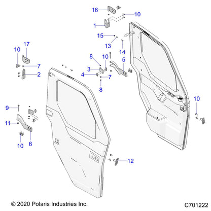 Polaris Ranger Door Hinge Bracket, Lower, Right, Matte Black, Crew, Genuine OEM Part 5267136-458, Qty 1