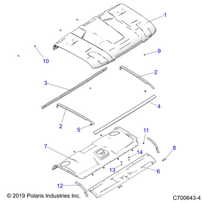 Polaris Ranger Roof Liner, Rear, Genuine OEM Part 5814647, Qty 1