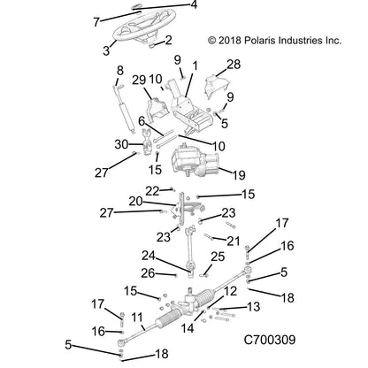 Polaris Ranger Steering Shaft with Joint, Lower, Genuine OEM Part 1824163, Qty 1