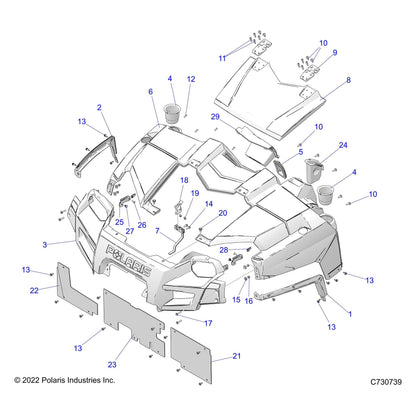 Polaris Ranger Hood Panel, Sagebrush Green Metallic, RANGER, Genuine OEM Part 5438256-498, Qty 1