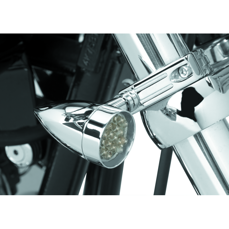 Bikers Choice Chrome Mini LED Turn Signals W/ 41 MM Clamp Universal Custom Pr