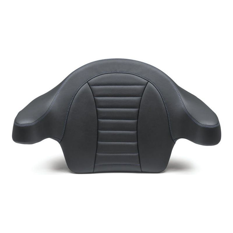 Mustang 93-13 HD FL Touring Extended Arm Wrap-Around Backrest Deluxe - Black w/Blue Stitching