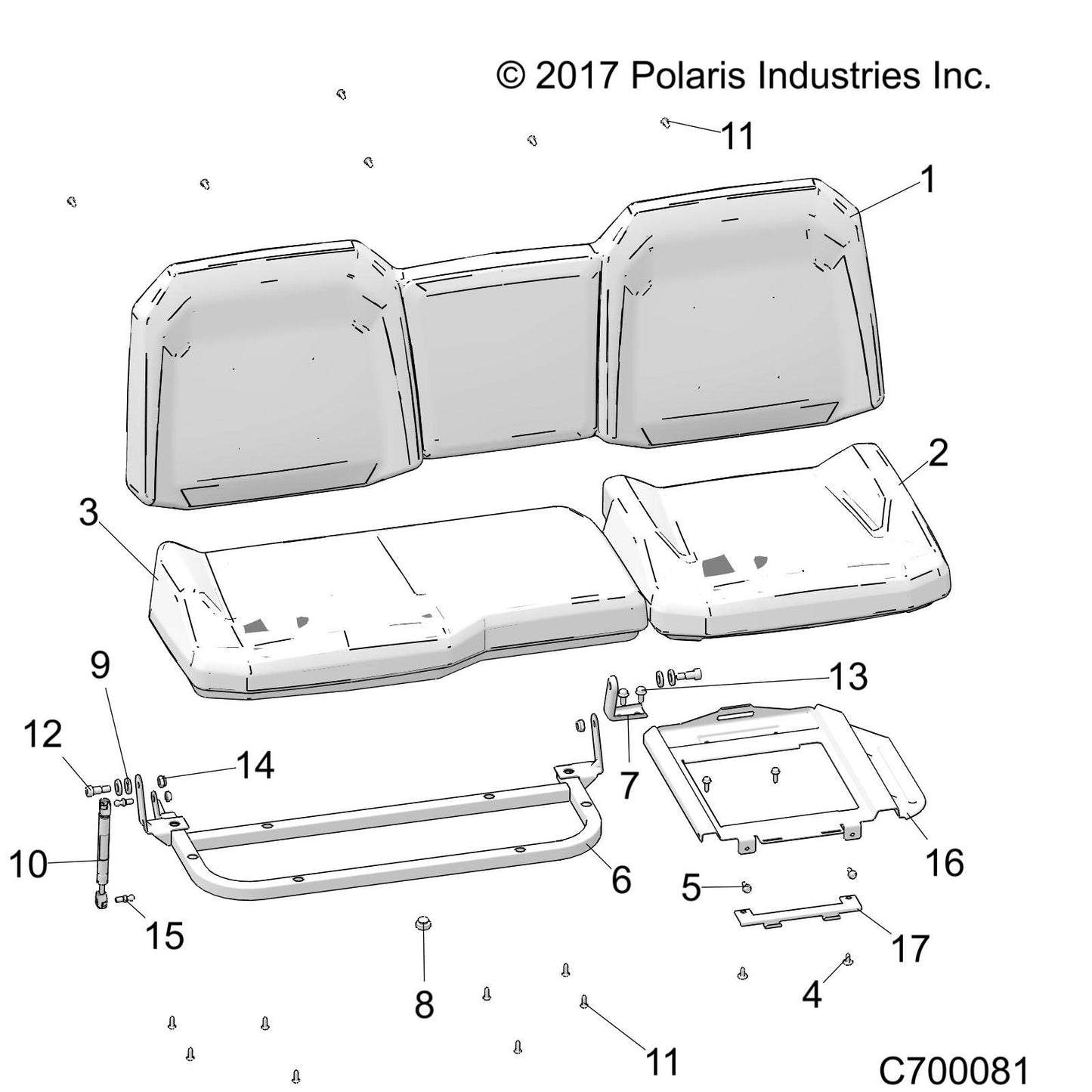 Polaris Ranger Bottom Vinyl Seat Assembly, Gloss Black, Genuine OEM Part 2688635-070, Qty 1
