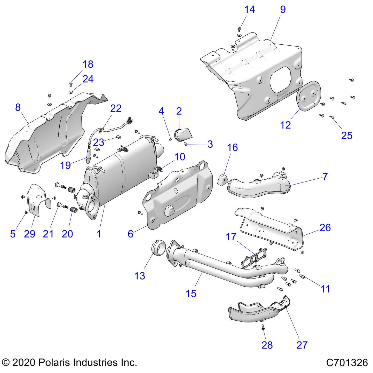 Polaris RZR Headpipe Assembly, Genuine OEM Part 1263285, Qty 1