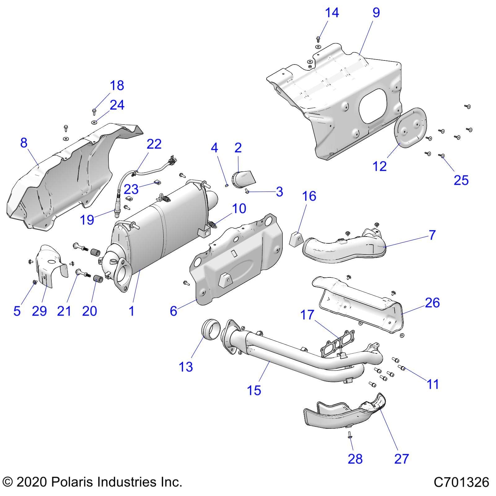 Polaris RZR Headpipe Assembly, Genuine OEM Part 1263285, Qty 1