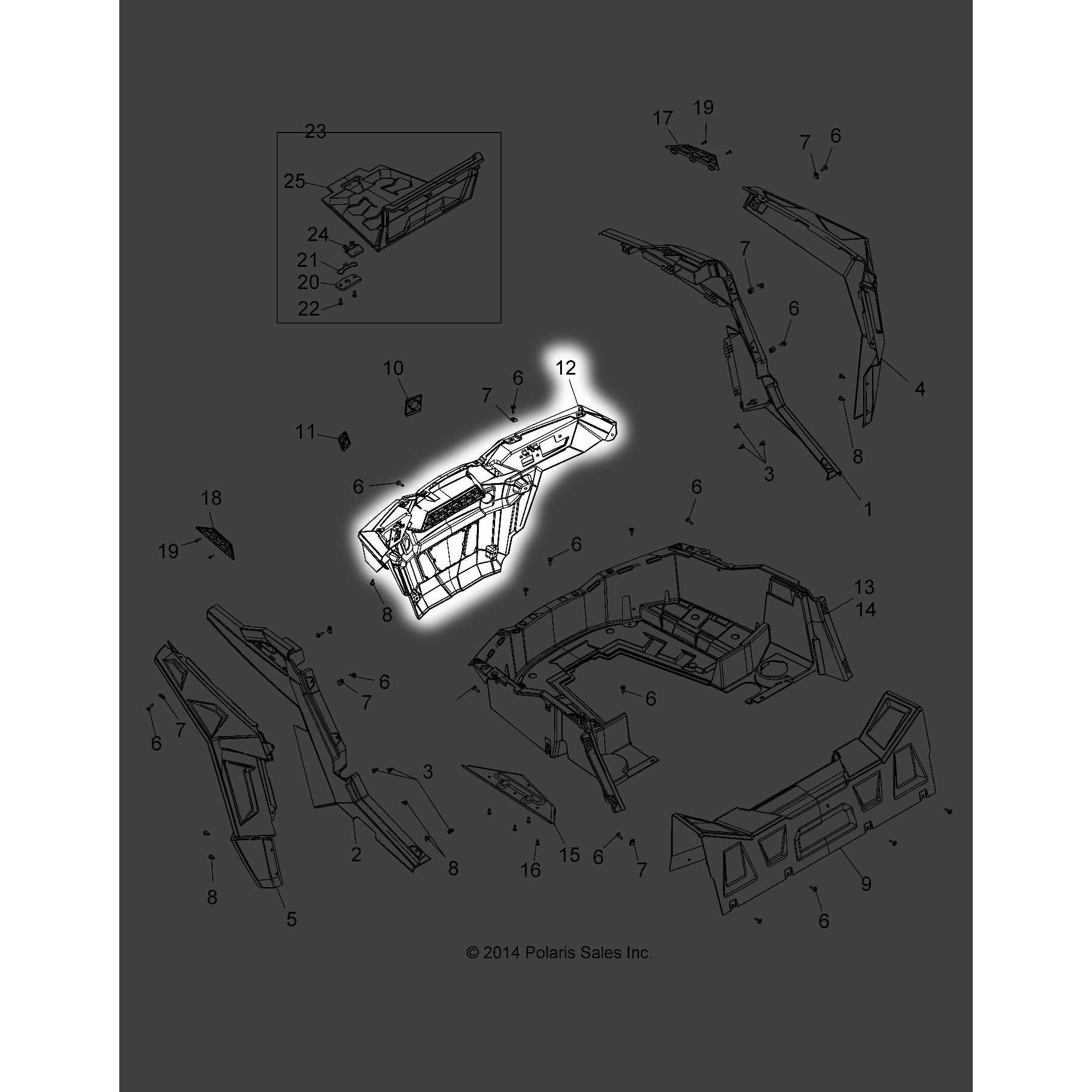 Polaris RZR Routered Fascia, Rear, Genuine OEM Part 5452538-070, Qty 1