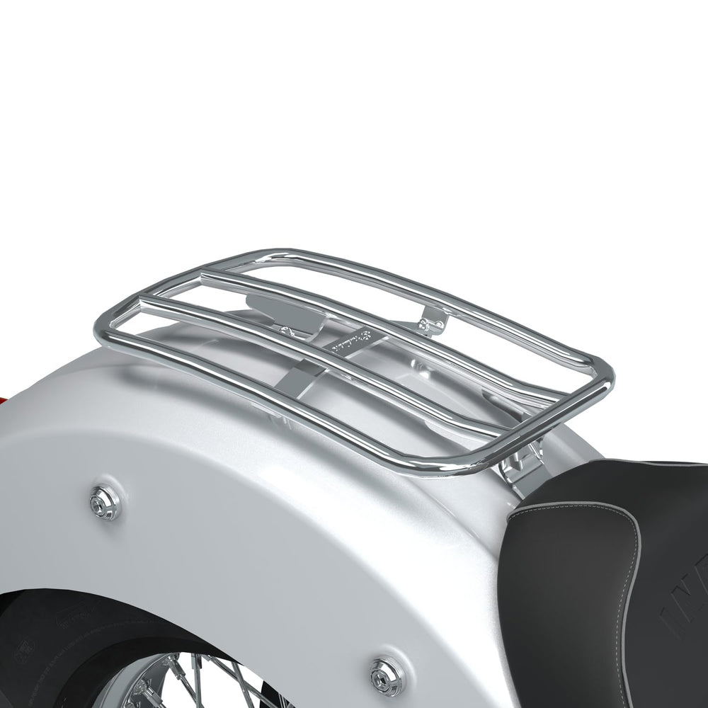 
                      
                        Indian Motorcycle Luggage Rack for Specific Scout Models, Chrome, Mounts On Motorcycle Rear Fender, Holds Up To 7 Lbs, Cargo Rack for Tail Bags for Motorcycles, Motorcycle Storage - 2890148-156
                      
                    
