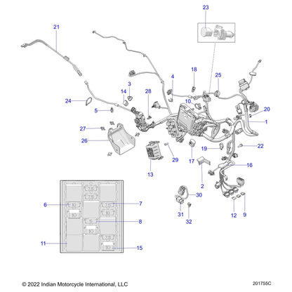 Indian Motorcycle Rear Harness, TRK, Genuine OEM Part 2414908, Qty 1