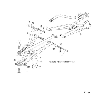 Polaris RZR Control Arm, Front, Upper, Left, Cloud Silver, Genuine OEM Part 1023526-385, Qty 1