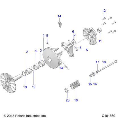 Polaris ATV Drive Clutch Assembly, Basic, EBS, Genuine OEM Part 1323543, Qty 1