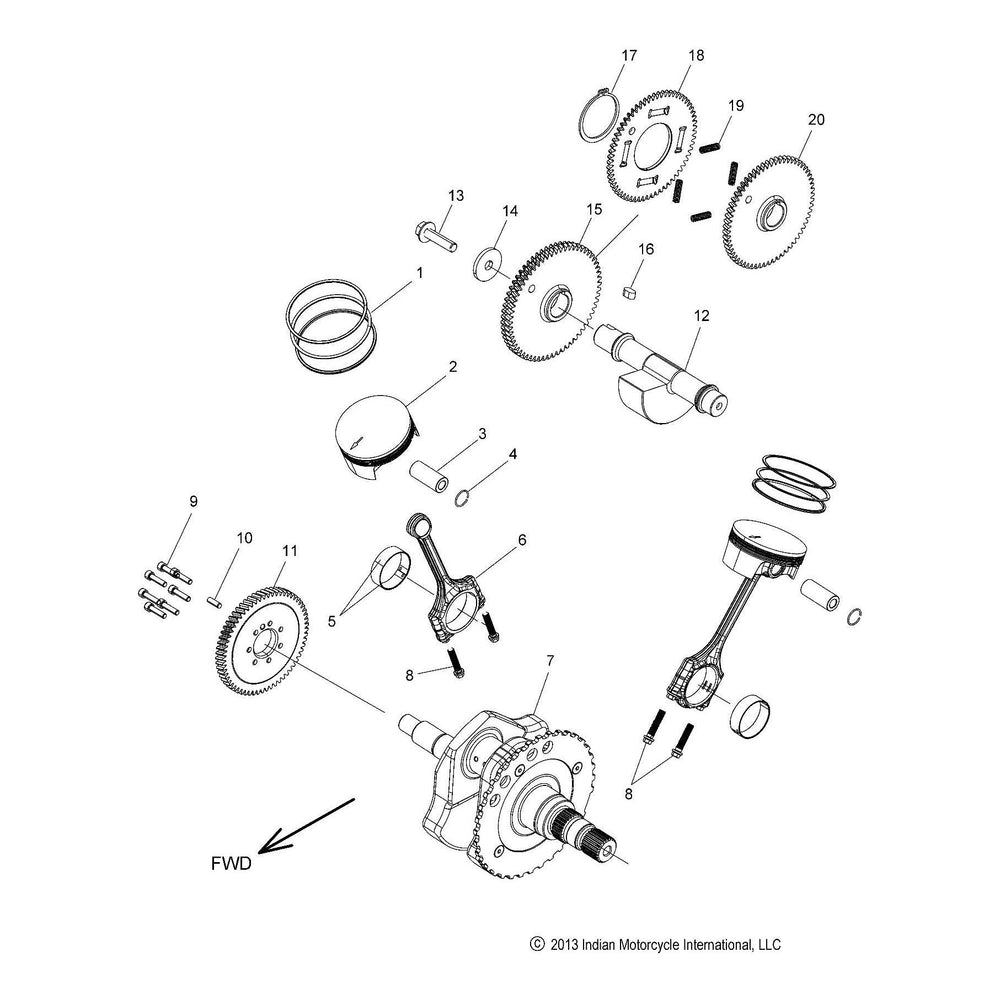 
                      
                        Indian Motorcycle Crankshaft Assembly, 56.5 mm, Genuine OEM Part 3023078, Qty 1
                      
                    