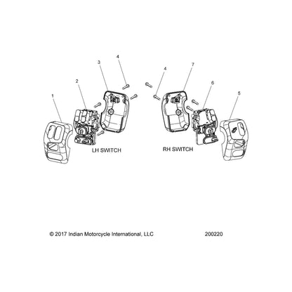 Indian Motorcycle Switch Control, 3 Row, Backlight, Left, Genuine OEM Part 4018467, Qty 1