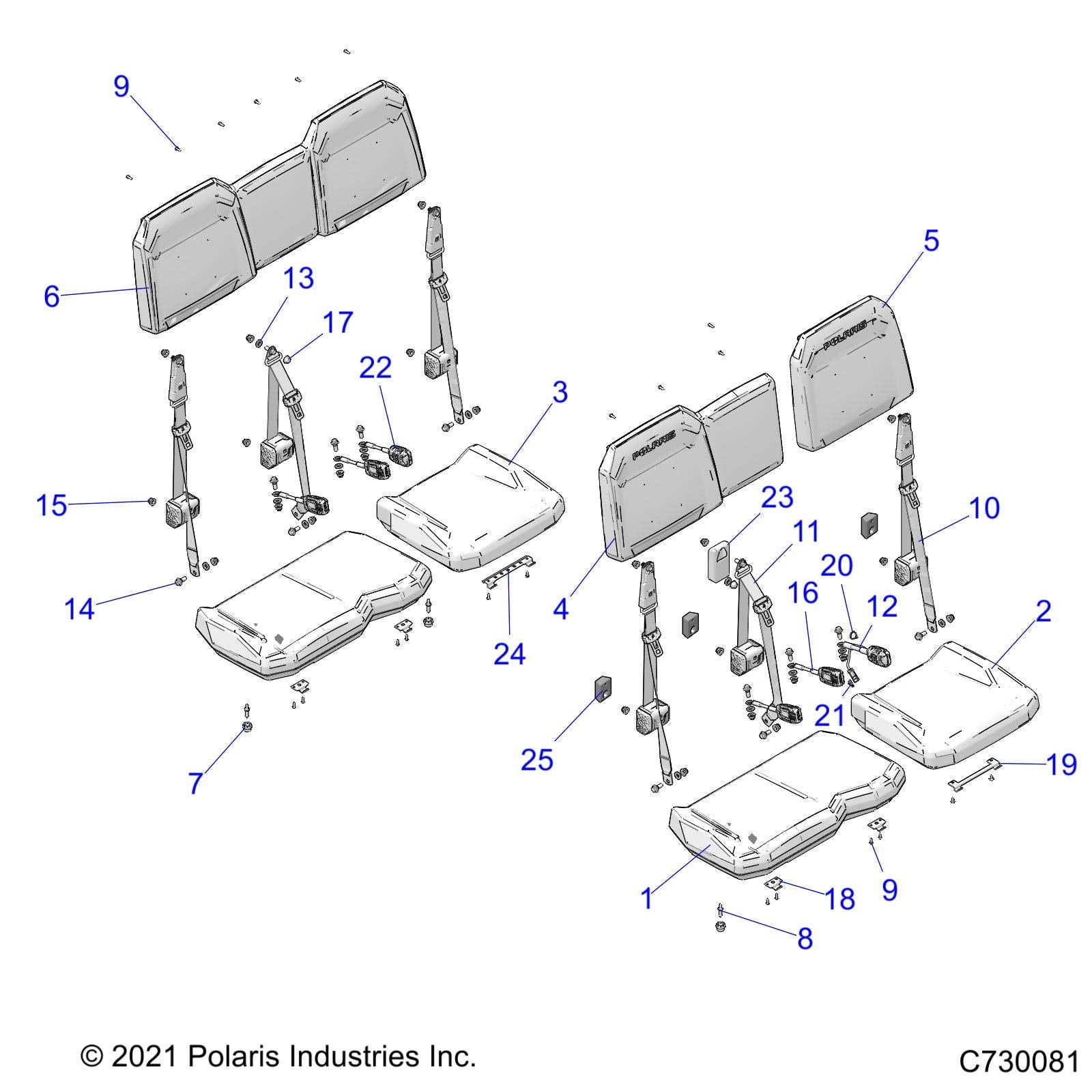Polaris Ranger ASM-SEAT,BTM,40,BLK/BLK [INCL. 15, QTY 2 OF 7], Genuine OEM Part 2689499, Qty 1