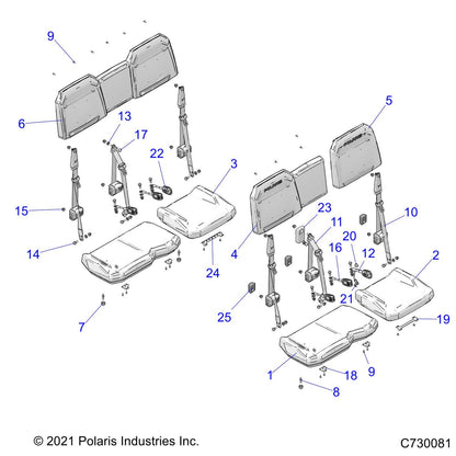 Polaris Ranger ASM-SEAT,BTM,40,BLK/BLK [INCL. 15, QTY 2 OF 7], Genuine OEM Part 2689499, Qty 1