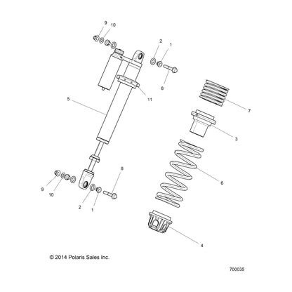 Polaris RZR Shock, Front, Right, RZR XP, Genuine OEM Part 7044375, Qty 1