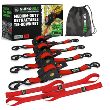 Rhino USA Retractable Ratchet Straps (4Pk 1Inx10Ft) (Red)