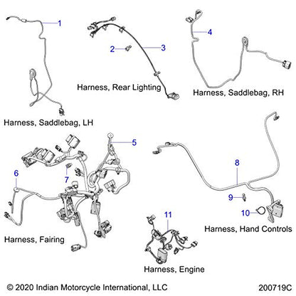 Indian Motorcycle Hand Controls Harness, Fairing, Genuine OEM Part 2414193, Qty 1