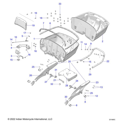 Indian Motorcycle Trunk Latch Assembly, Left, Cruiser Black, Genuine OEM Part 1020803-266, Qty 1