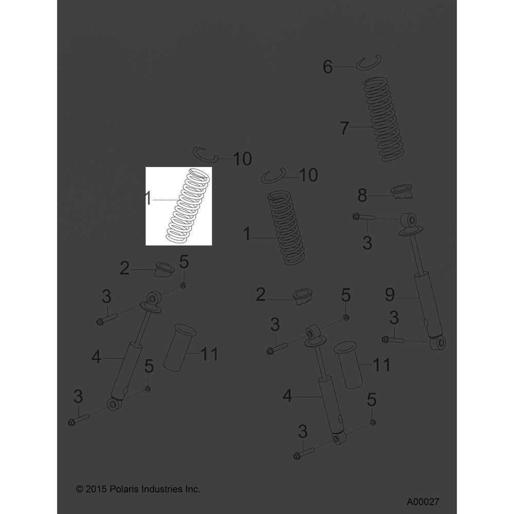 Polaris ATV Suspension Spring, Front, Medium Gloss Black, Genuine OEM Part 0454644-067, Qty 1