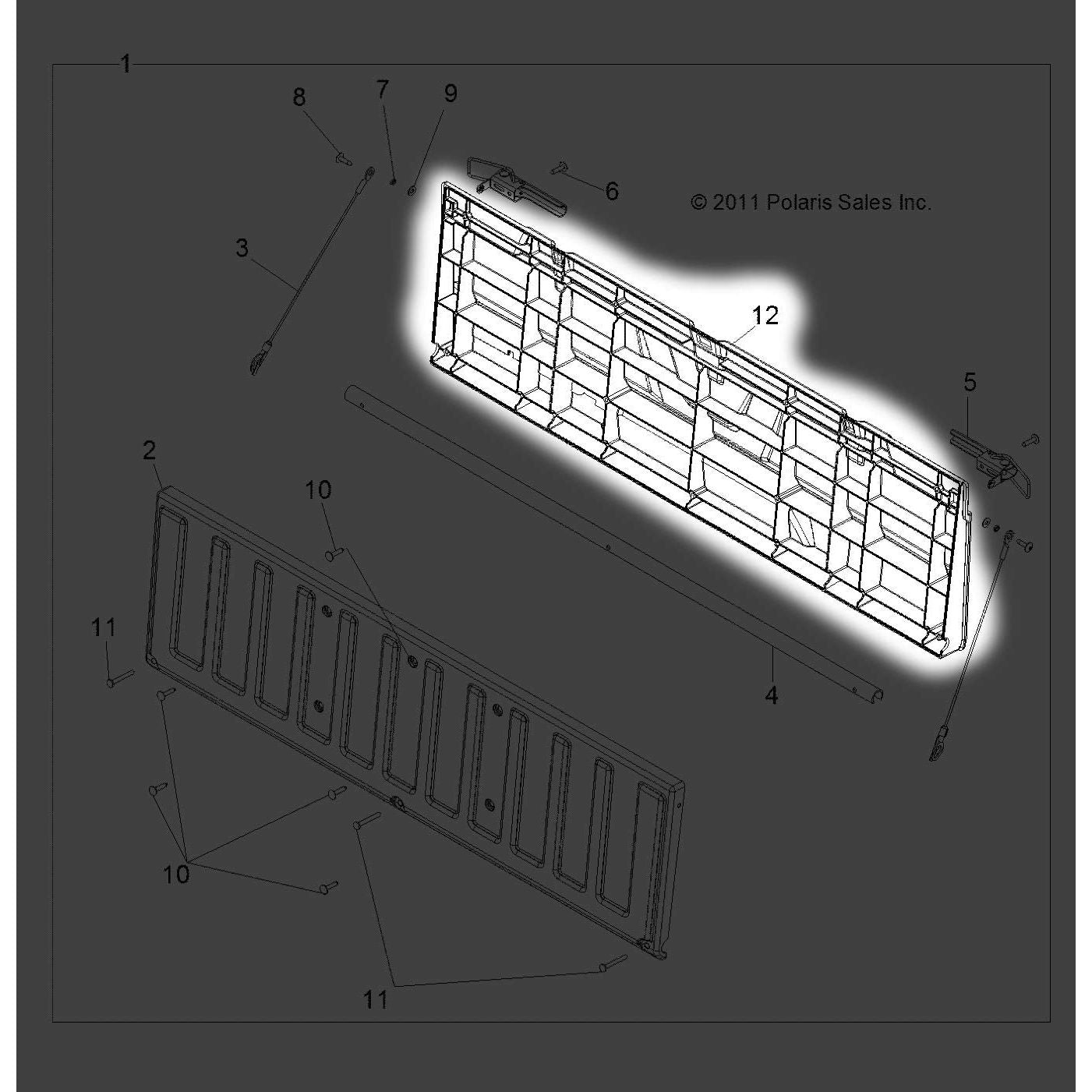 Polaris Ranger Tailgate Panel, Outer, Gloss Black, Genuine OEM Part 5437923-070, Qty 1