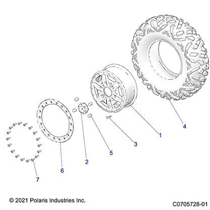 Polaris RZR Beadlock Ring, 14 x 6, Flat Flash Black, Genuine OEM Part 1522788-655, Qty 1