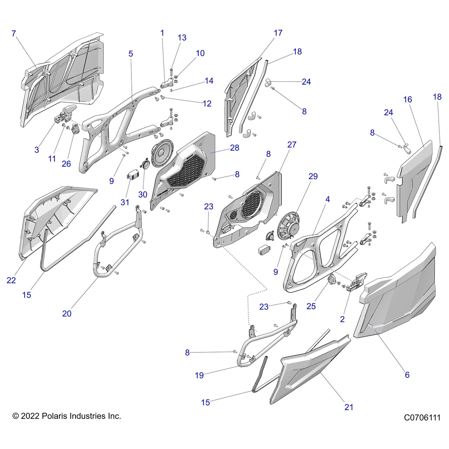 Polaris RZR Door Panel Speaker Assembly, Rear, Left, Genuine OEM Part 2636792, Qty 1