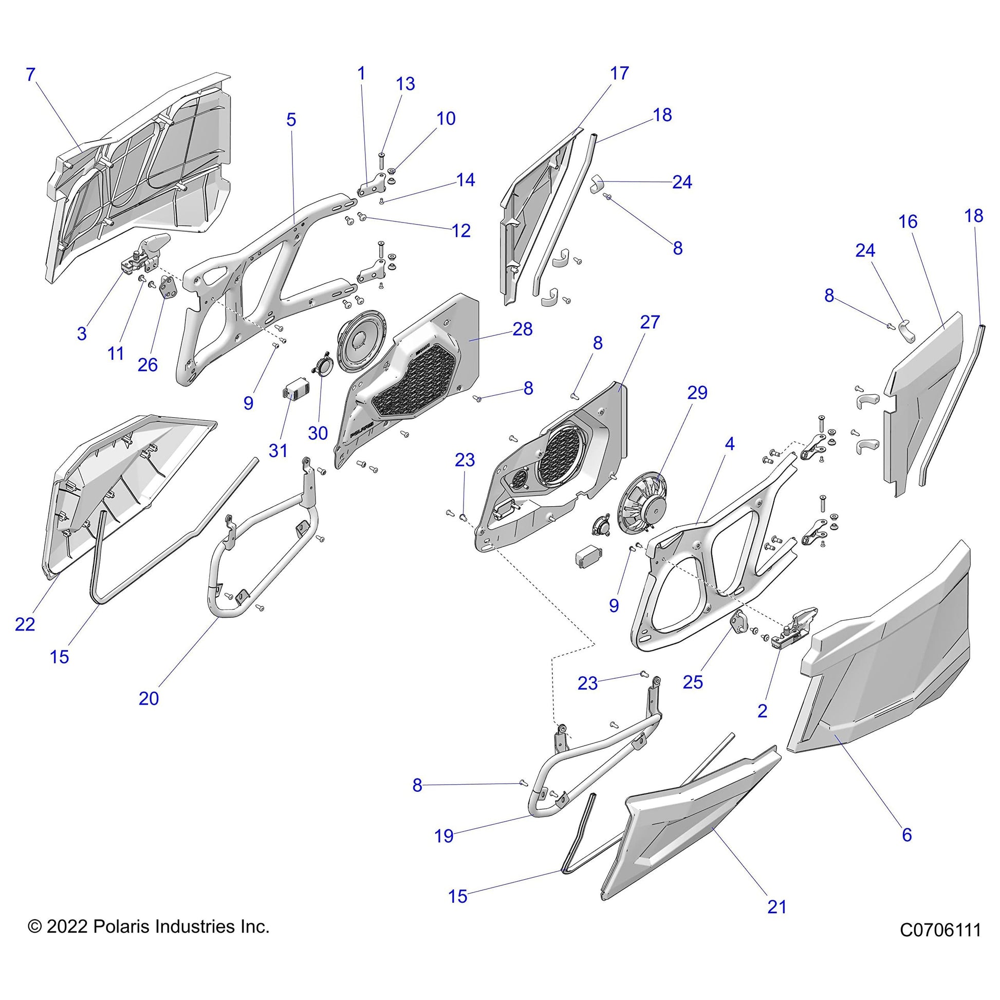 Polaris RZR Door Panel Speaker Assembly, Rear, Left, Genuine OEM Part 2636792, Qty 1