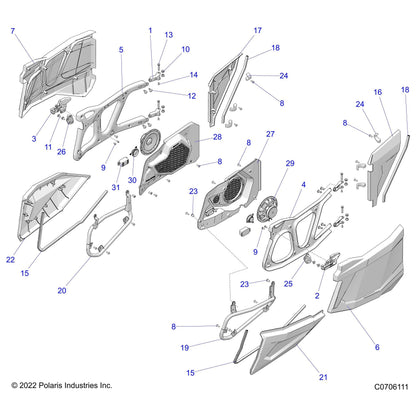 Polaris RZR Door Panel Speaker Assembly, Rear, Left, Genuine OEM Part 2636792, Qty 1