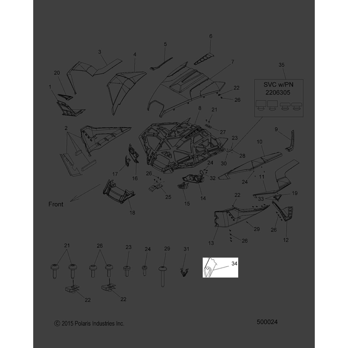 Polaris Slingshot Hood Edge Trim, Genuine OEM Part 8360158, Qty 1