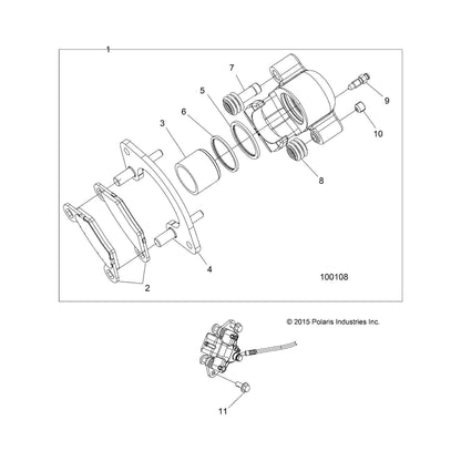 Polaris ATV Brake Caliper Assembly, Front, Right, 1.5, Genuine OEM Part 1912365, Qty 1