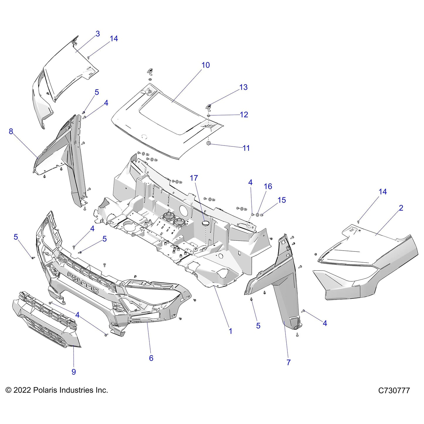 Polaris Ranger Fender, Front, Right, Suede Sagebrush Green Metallic, Genuine OEM Part 5453725-685, Qty 1