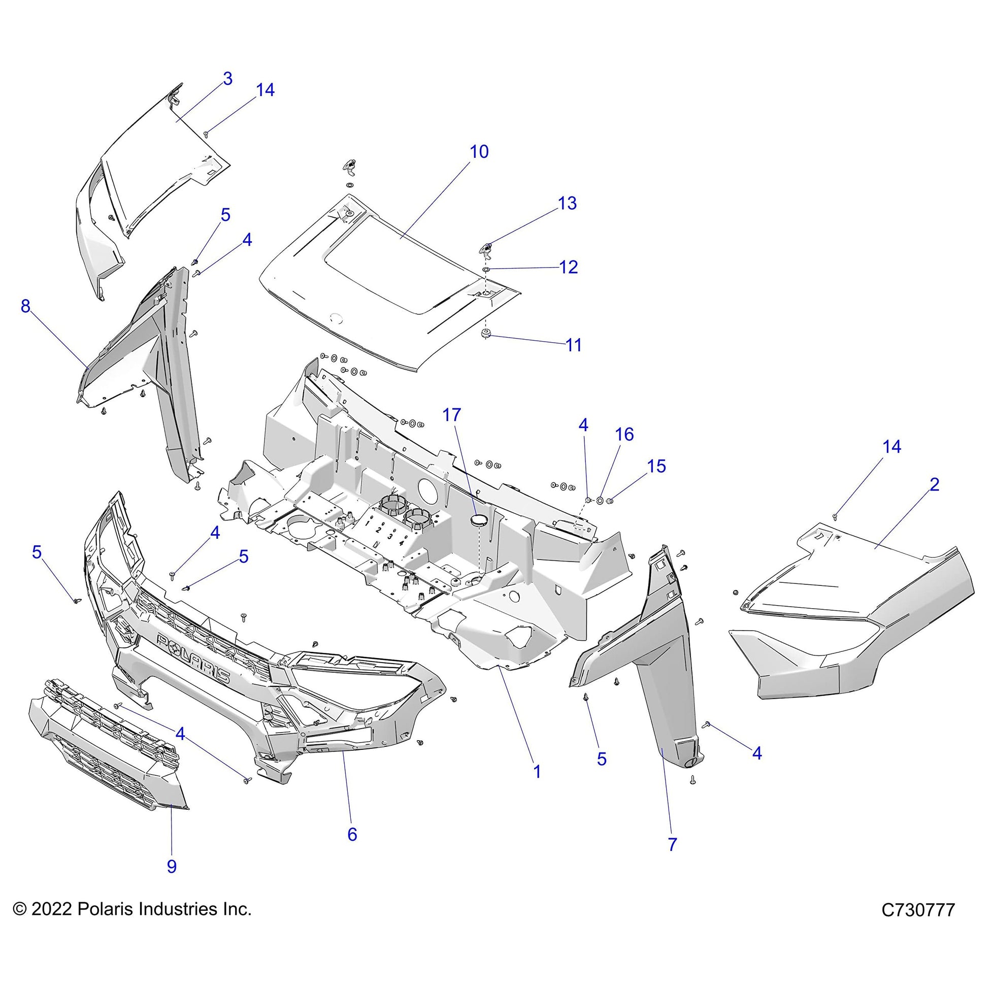 Polaris Ranger Fender, Front, Right, Suede Sagebrush Green Metallic, Genuine OEM Part 5453725-685, Qty 1