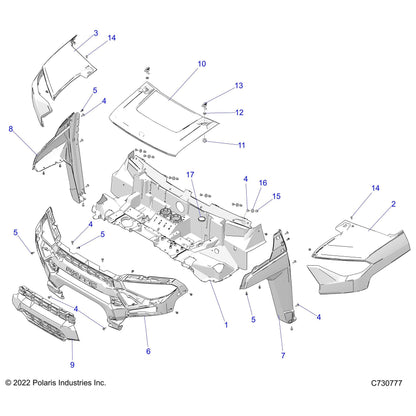 Polaris Ranger Fender, Front, Right, Suede Sagebrush Green Metallic, Genuine OEM Part 5453725-685, Qty 1