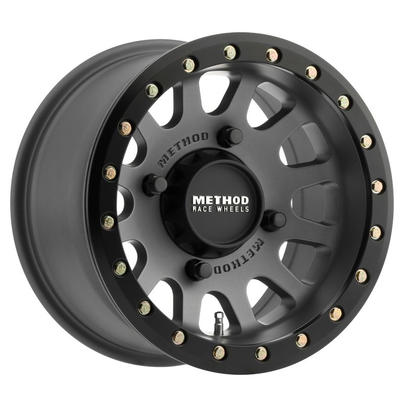 Method MR401 UTV Beadlock 15x7 / 4+3/13mm Offset / 4x136 / 106mm CB Titanium Wheel- Matte Black Ring