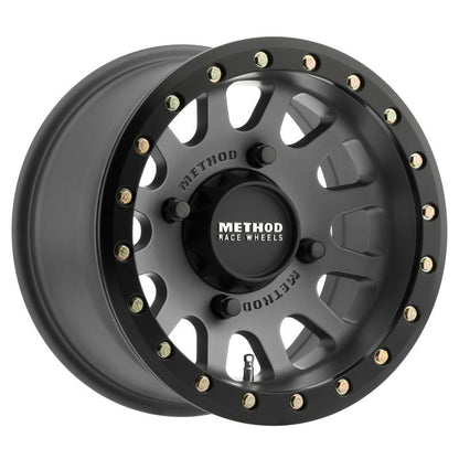 Method MR401 UTV Beadlock 15x7 / 4+3/13mm Offset / 4x156 / 132mm CB Titanium Wheel- Matte Black Ring