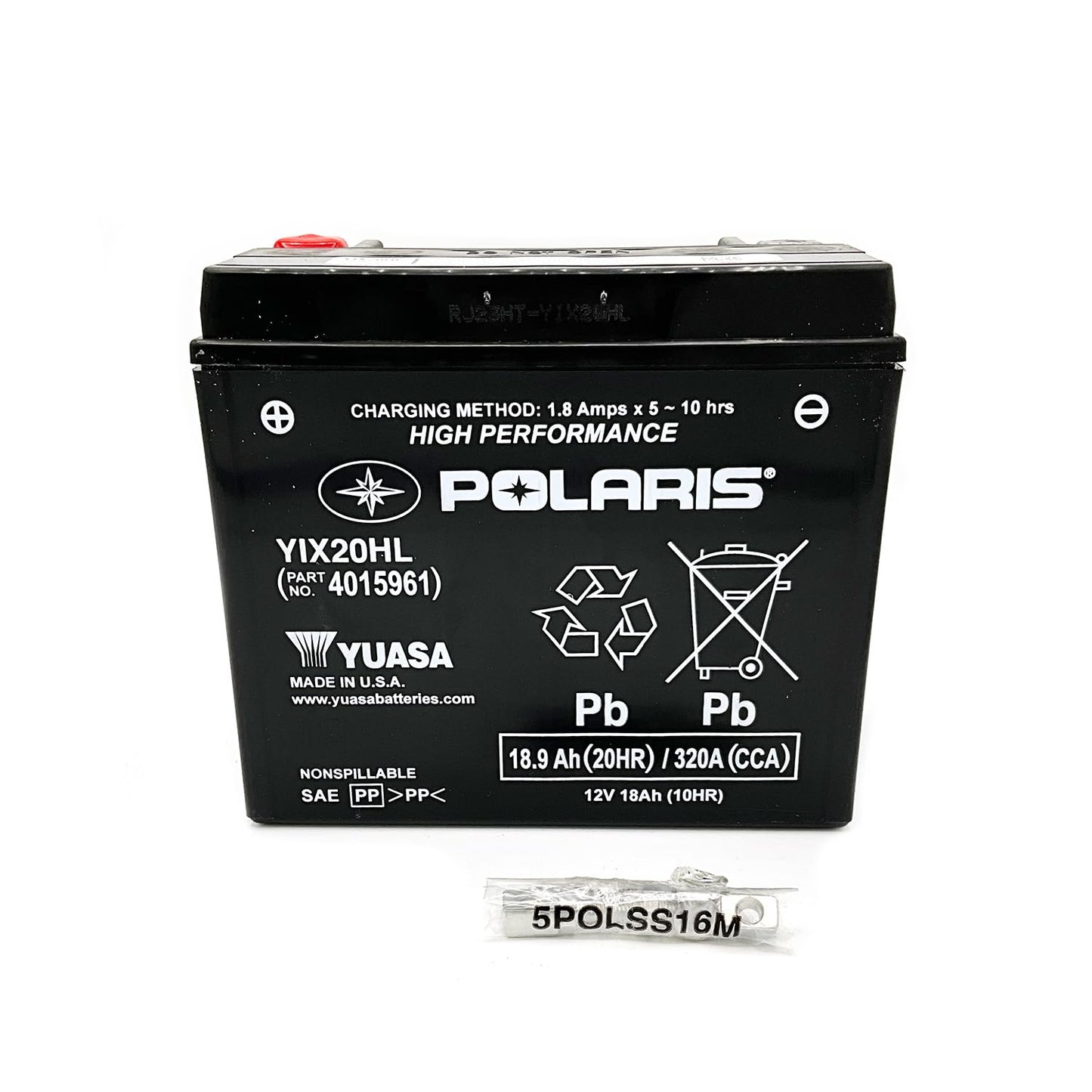 Polaris 12V 18Ah AGM Sealed Rechargeable Battery for Specific Sportsman Scrambler 850, XP 850, XP 1000, RZR 800, S 800 Models and More, YTX20HL, 310A CCA, Non-Spillable, Maintenance-Free - 4011496