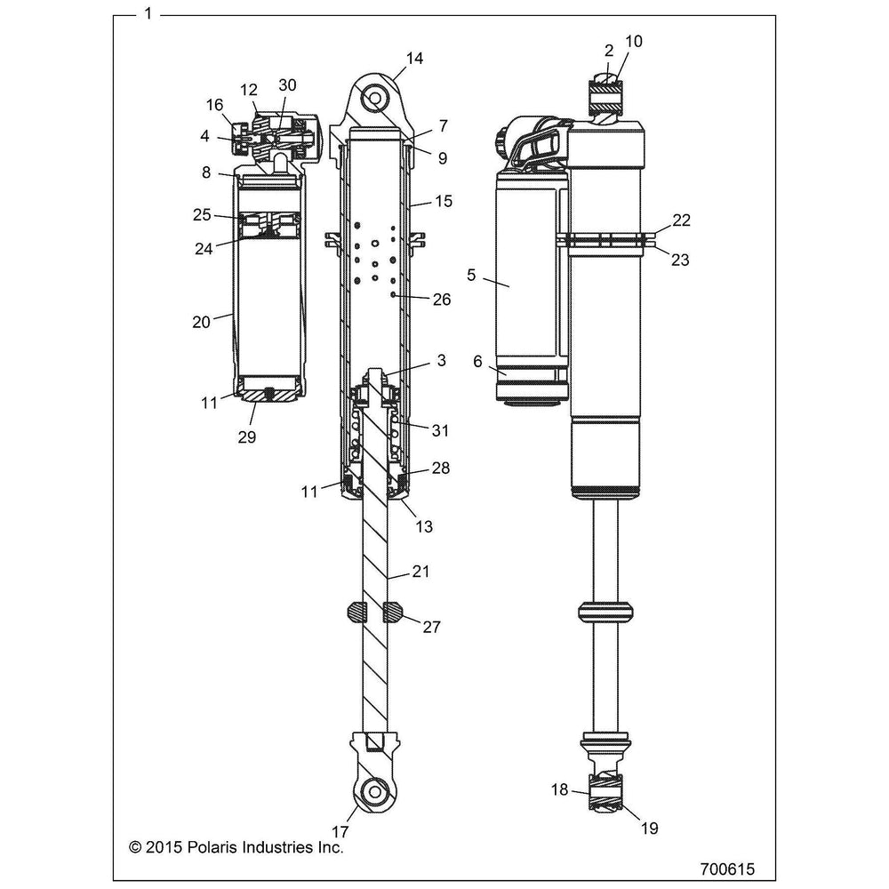 Polaris RZR Shock, Front, Right, RZR, Genuine OEM Part 7044423, Qty 1