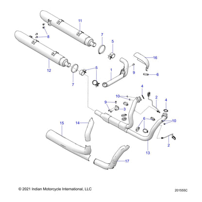 Indian Motorcycle Exhaust Crossover Tube Weld, Left, Chrome, Genuine OEM Part 1262341-156, Qty 1