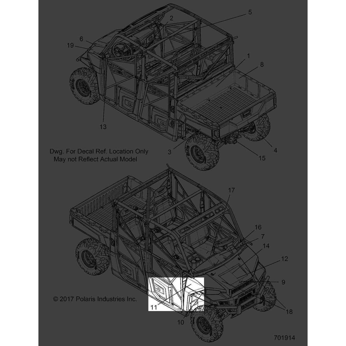 Polaris Ranger 1000" Fender Decal, Front, Top, Right, Genuine OEM Part 7184852, Qty 1