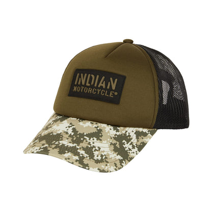 Indian Motorcycle Camo Peak Trucker Cap, Khaki - 2862978