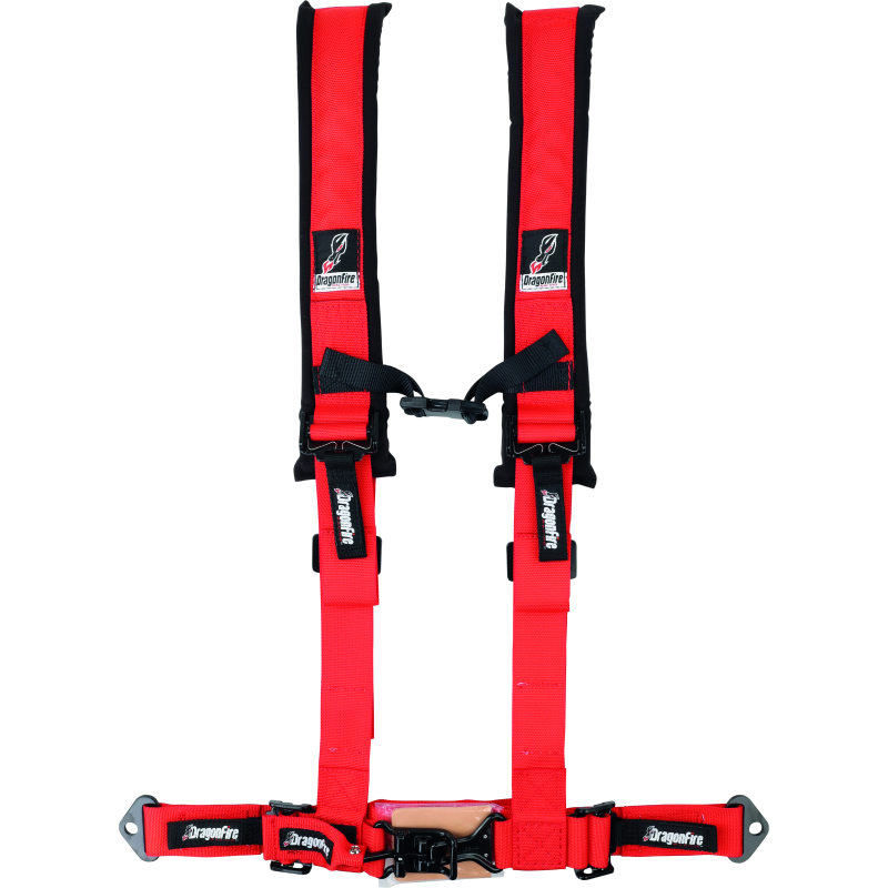 DragonFire Racing Harness- H-Style- 4-Point- 2in Buckle- Red