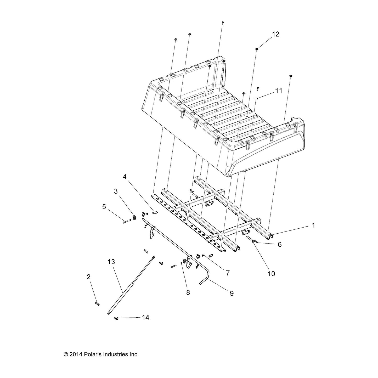 Polaris Ranger Light Dump Box Shock, Genuine OEM Part 7043641, Qty 1