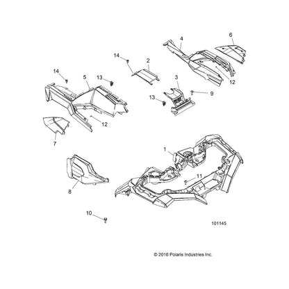Polaris ATV Center Cover Assembly, Gloss Black, Genuine OEM Part 2636545-070, Qty 1