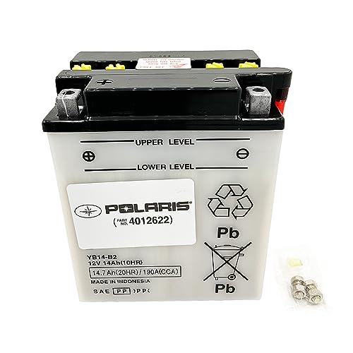 Polaris 12V 14Ah ATV UTV Battery Dry Without Acid for Specific RANGER 500, 570, 400 & RZR 570 & Sportsman 300 Models, YB14-B2, 190A CCA, High-Cranking Power, Sealed Rechargeable Battery - 4012622