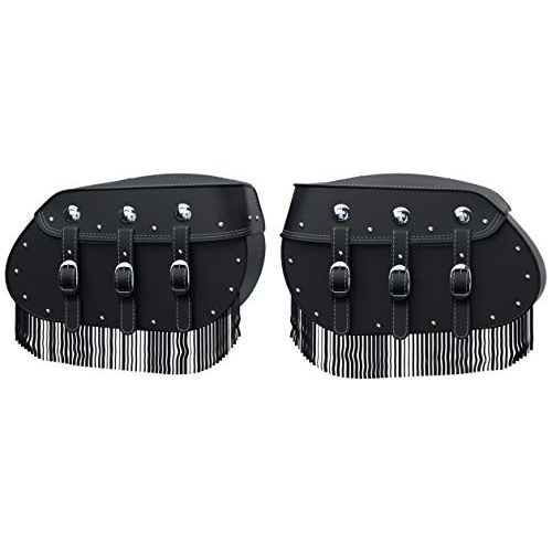 Indian Motorcycle Genuine Leather Quick Release Saddlebags with Fringe - Black 2884005-02