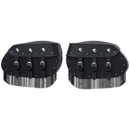 Indian Motorcycle Genuine Leather Quick Release Saddlebags with Fringe - Black 2884005-02