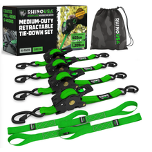 Rhino USA Retractable Ratchet Straps (4Pk 1Inx10Ft) (Green)