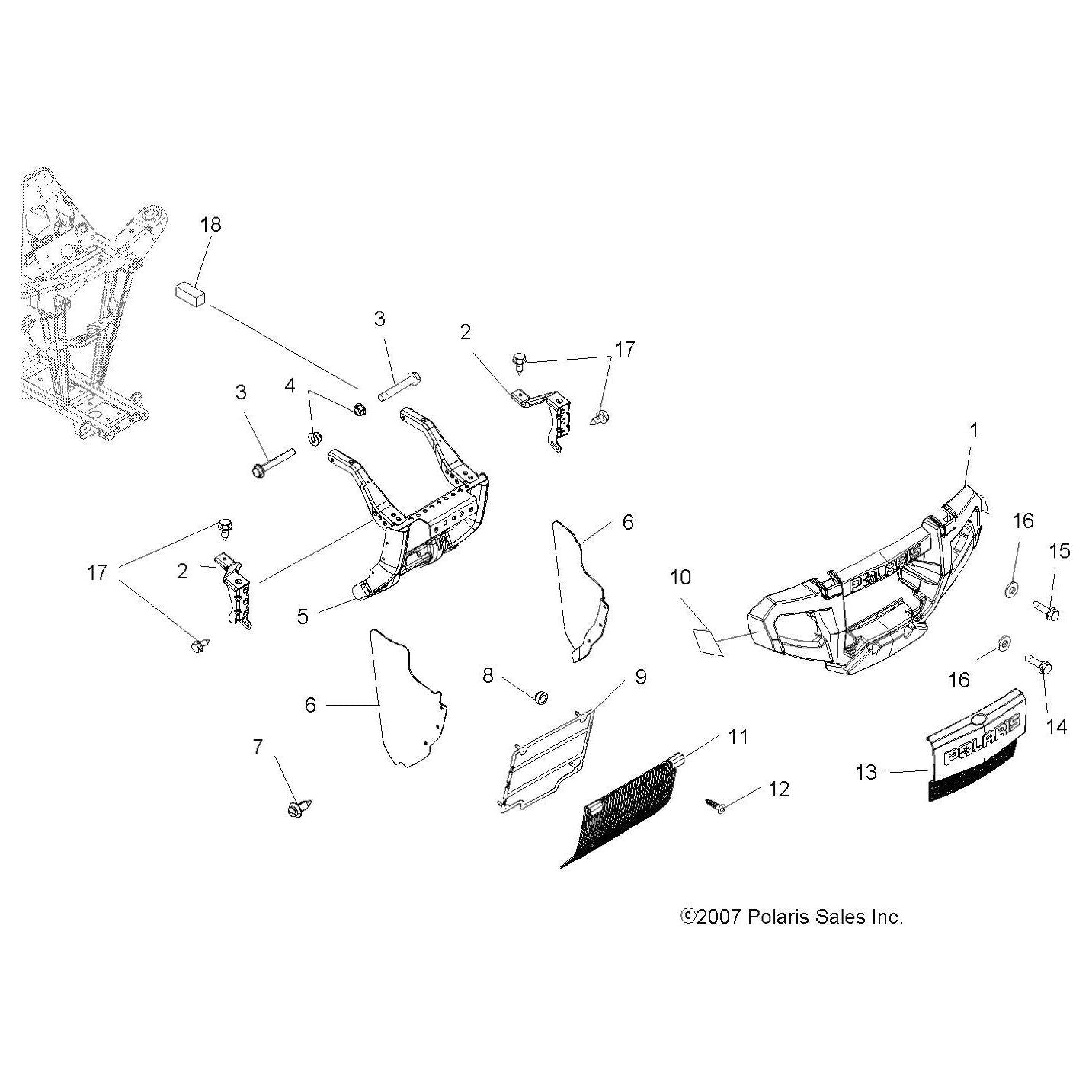 Polaris ATV Front Brushguard Under Frame, Medium Gloss Medium Gloss Black, Genuine OEM Part 1017050-067, Qty 1